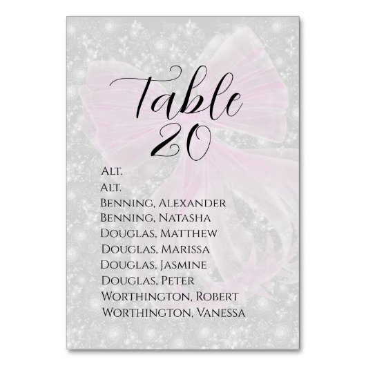 Numéro De Table Nœud rose transparent Coquette - (Par défaut)