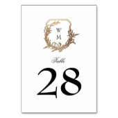 Numéro De Table noir blanc classique monogramme mariage or crête (Dos)