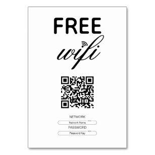 Numéro De Table Noir Blanc Simple Wi-Fi Gratuit QR Code Lieu