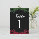 Numéro de table noir élégant avec dentelle verte e (Debout devant)