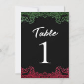 Numéro de table noir élégant avec dentelle verte e (Dos)