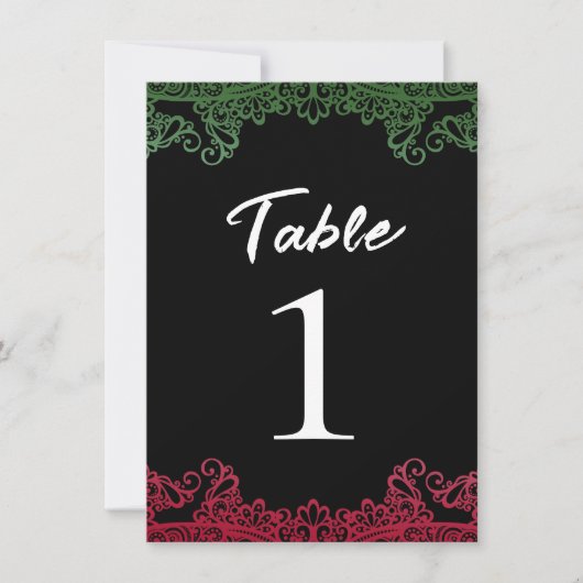 Numéro de table noir élégant avec dentelle verte e (Devant)