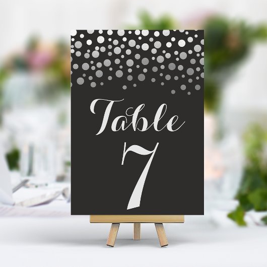 Numéro de table noir élégant confettis argentés