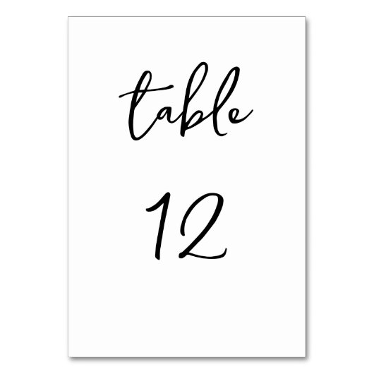 Numéro de table noir et blanc de script simple (Dos)