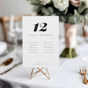 Numéro de table noir et blanc et nom de l'invité
