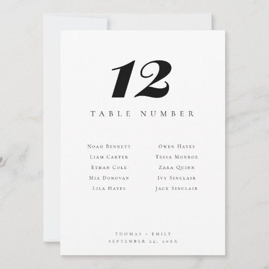 Numéro de table noir et blanc et nom de l'invité (Devant)