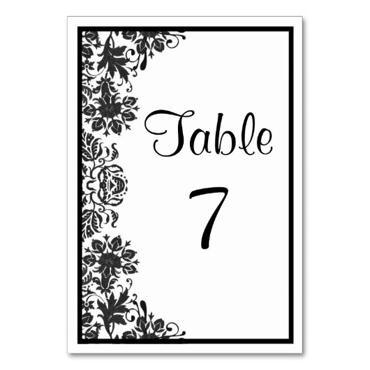 Numéro De Table Noir et Blanc Floral Damassé | Mariage sur mesure (Par défaut)