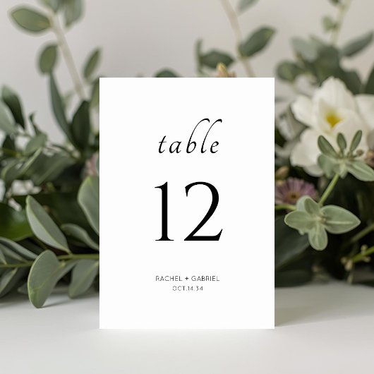 Numéro De Table Noir et blanc | Mariage floral moderne chic