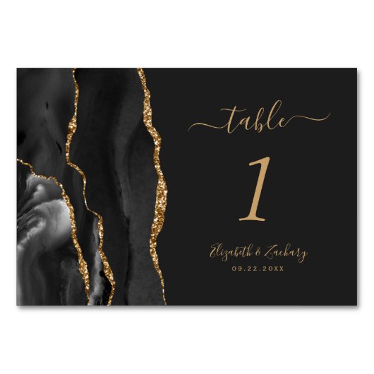 Numéro De Table Noir Or Agate Mariage foncé (Dos)