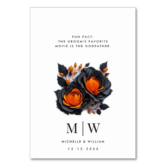 Numéro De Table Noir Orange Rose Soirée de Mariage gothique (Dos)