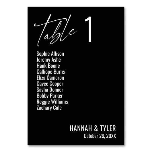 Numéro De Table Noir simple contemporain (Dos)