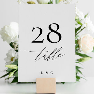 Numéro De Table Noir sur blanc Calligraphie Mariage moderne