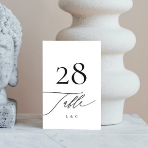 Numéro De Table Noir sur blanc Calligraphie Mariage moderne