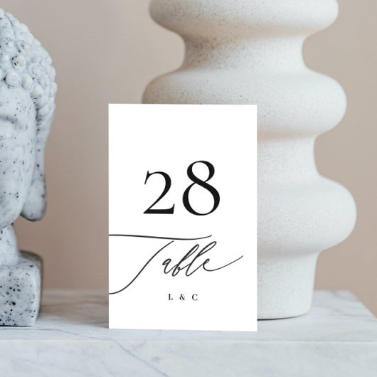 Numéro De Table Noir sur blanc Calligraphie Mariage moderne