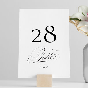 Numéro De Table Noir sur blanc Élégant Mariage de calligraphie