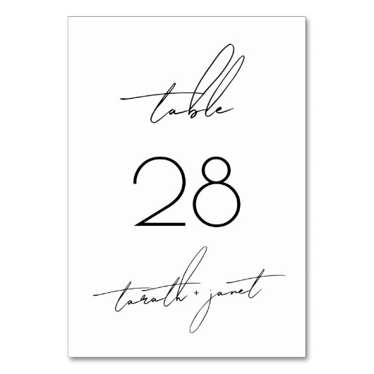 Numéro De Table Noir sur blanc Script Mariage élégant (Par défaut)