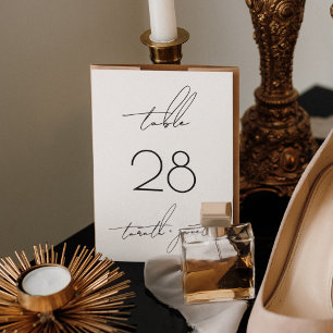 Numéro De Table Noir sur blanc Script Mariage élégant
