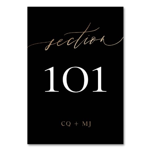 Numéro De Table Noir Tuxedo Jaune Mariage de calligraphie or (Par défaut)