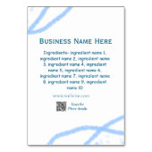 Numéro De Table Nom d'ingrédient ajouter nom d'entreprise site Web (Dos)