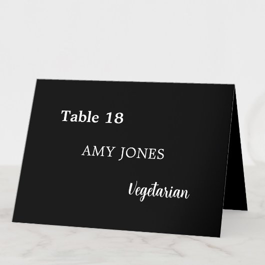 Numéro De Table Nom du client Repas Choix élégant Black Place Card