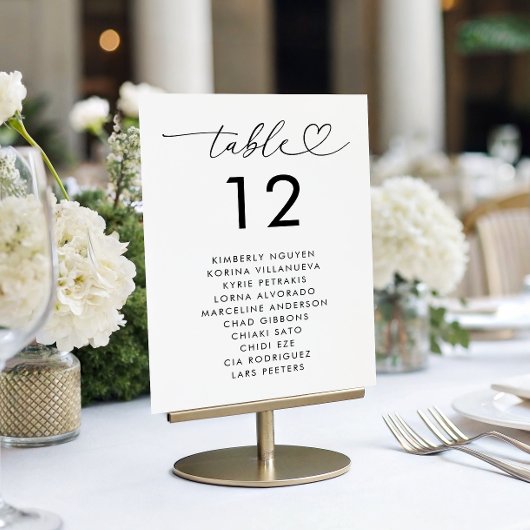 Numéro De Table Nom du graphique de sièges de script cardiaque Mar