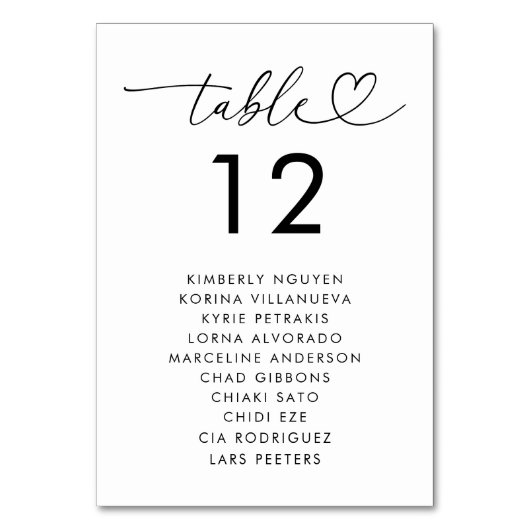 Numéro De Table Nom du graphique de sièges de script cardiaque Mar (Dos)