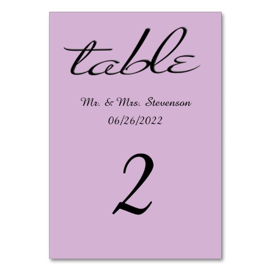 Numéro De Table Nom et date noir violet clair (Dos)