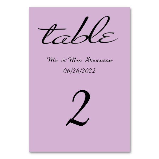 Numéro De Table Nom et date noir violet clair (Par défaut)