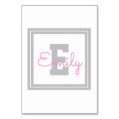 Numéro De Table Nom et monogramme encadrés | Gris clair et rose (Dos)