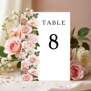 Numéro De Table Nombres de Table de Mariage Floral Roses Rose Pâle