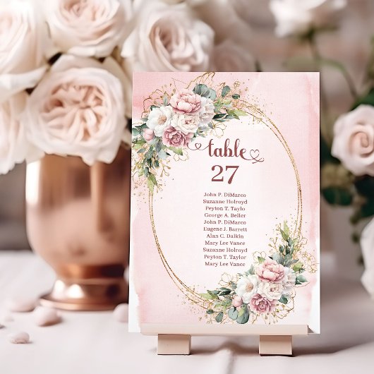 Numéro De Table Nombres de table Fleurs d'or rose élégants