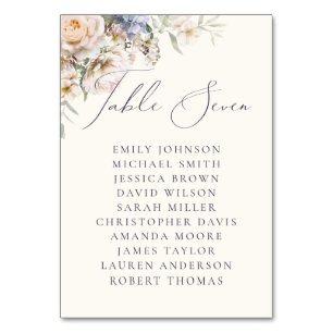 Numéro De Table Noms des invités de la table sept Crème Floral Ble