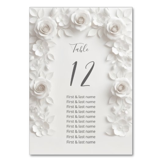 Numéro De Table Noms des invités de mariage aux roses 3D blanches (Par défaut)