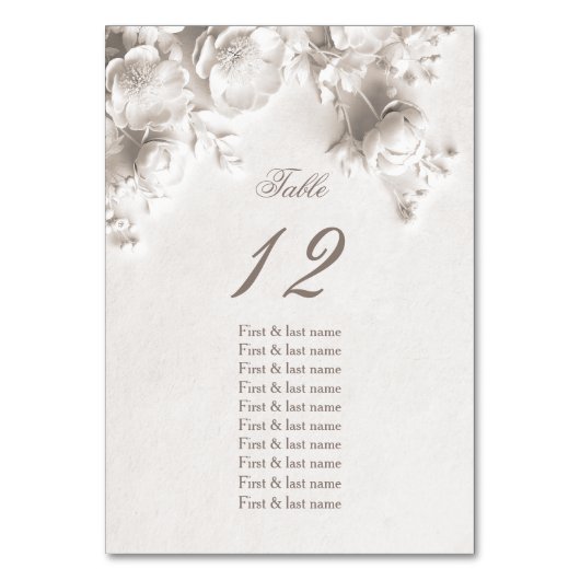 Numéro De Table Noms des invités de mariage aux roses 3D blanches  (Par défaut)