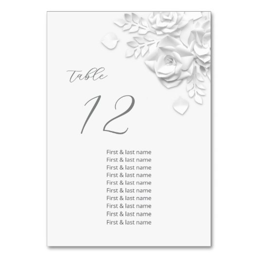 Numéro De Table Noms des invités de mariage aux roses 3D blanches (Par défaut)