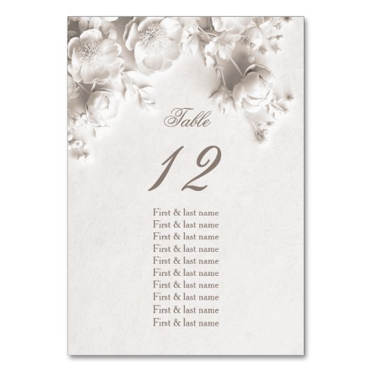 Numéro De Table Noms des invités de mariage Roses 3D blanches  (Par défaut)