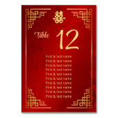 Numéro De Table Noms des invités d'un mariage chinois (Dos)
