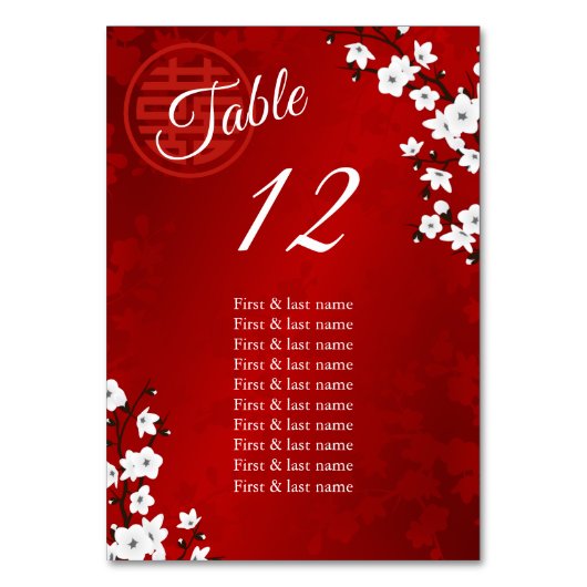 Numéro De Table Noms des invités Mariages chinois (Par défaut)