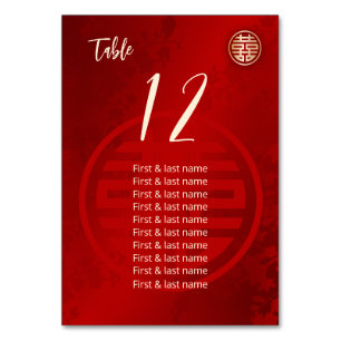 Numéro De Table Noms des invités Mariages chinois