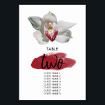 Numéro De Table Noms des invités Mariages de l'orchidée bordeaux b<br><div class="desc">Cet élégant design floral dispose d'une orchidée. La belle fleur d'orchidée blanche au centre rouge bordeaux est posée sur le dessus. Un trait de peinture bordeaux met en évidence le numéro du tableau. Il s'agit de l'élégant design floral mariage idéal pour n'importe quel thème mariage. Elégant mariage de fleurs d'orchidées...</div>