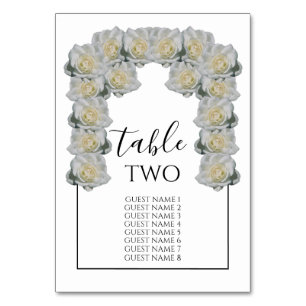 Numéro De Table Noms des invités Mariages de Roses blanches