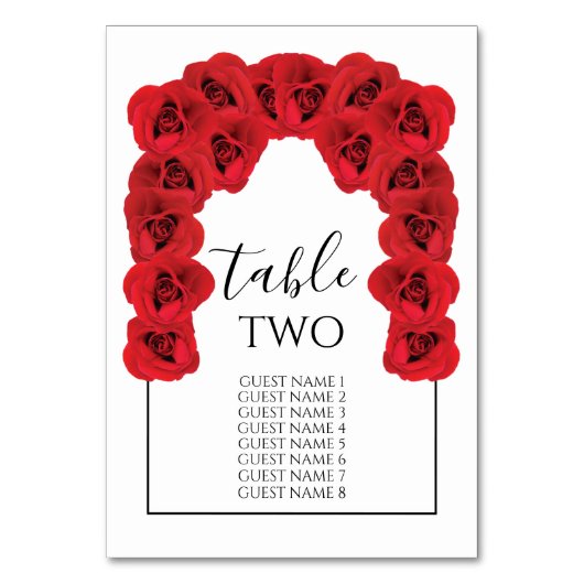 Numéro De Table Noms des invités Mariages Red Roses (Dos)