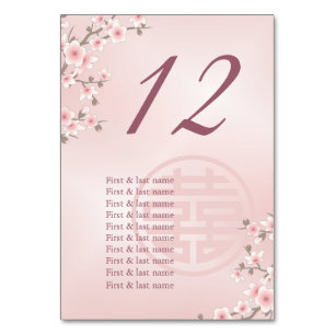 Numéro De Table Noms d'hôtes de Mariages chinois rose poussiéreux