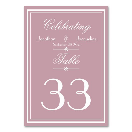 Numéro De Table Noms élégants de script de mariage rose poussiéreu (Par défaut)