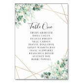 Numéro De Table Noms modernes Vert Eucalyptus Mariage géométrique (Dos)
