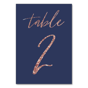 Numéro De Table Non, 2 - Glam Glitter Rose Gold et Bleu Mariage