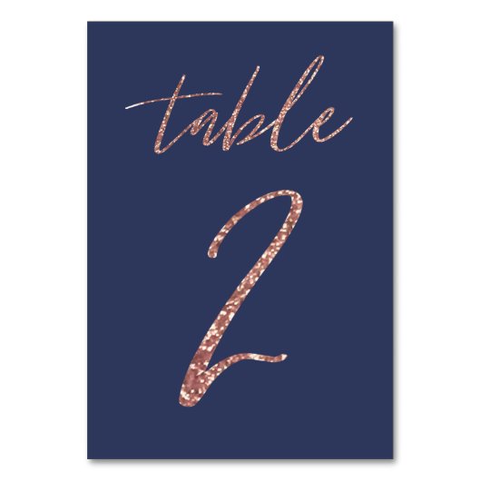 Numéro De Table Non, 2 - Glam Glitter Rose Gold et Bleu Mariage (Par défaut)