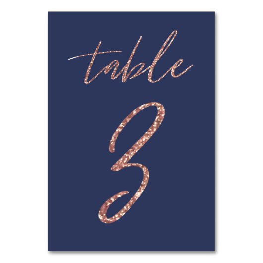 Numéro De Table Non, 3 - Glam Paillettes Rose Gold et Bleu Mariage (Par défaut)