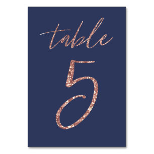 Numéro De Table Non, 5 - Glam Glitter Rose Gold et Bleu Mariage