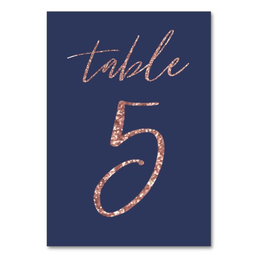 Numéro De Table Non, 5 - Mariage Paillettes Rose Gold et Bleu Glam (Par défaut)